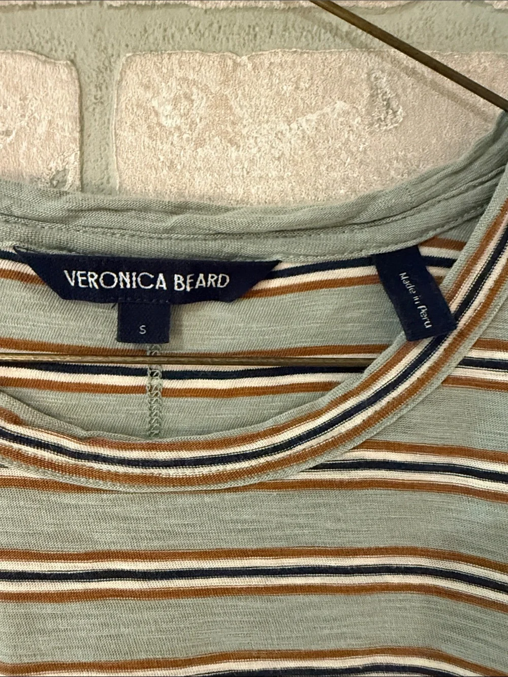 Veronica Beard Dree Muscle Tee Striped Sleeveless Tank in Sage, Cream & Brown - Picture 5 of 6